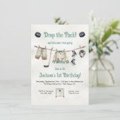 Little Hockey Player Geburtstagsparty Clothesline Einladung (Stehend Vorderseite)