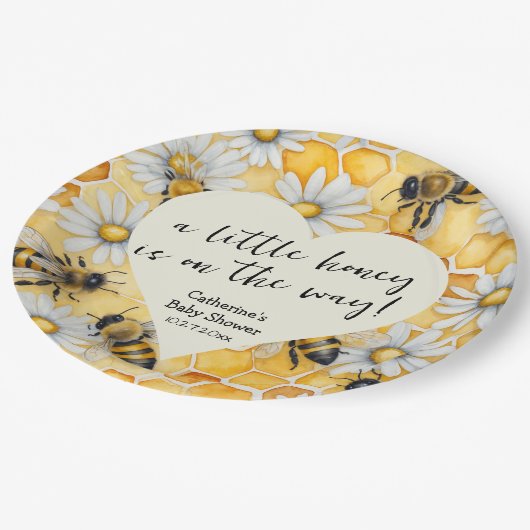 Little Honey Bee Comb Daisy Spring Baby Shower Pappteller (Schrägansicht)