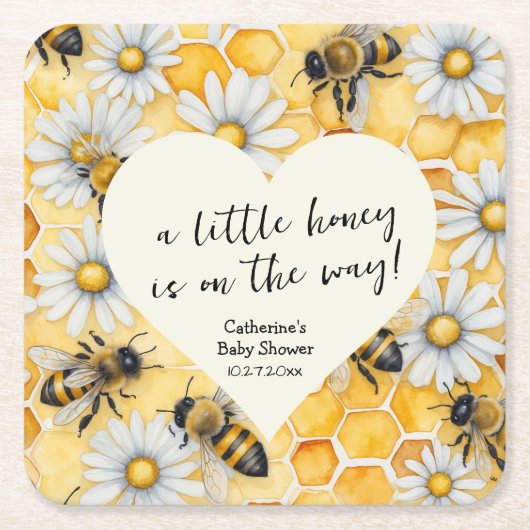 Little Honey Bee Comb Daisy Spring Baby Shower Rechteckiger Pappuntersetzer (Vorderseite)