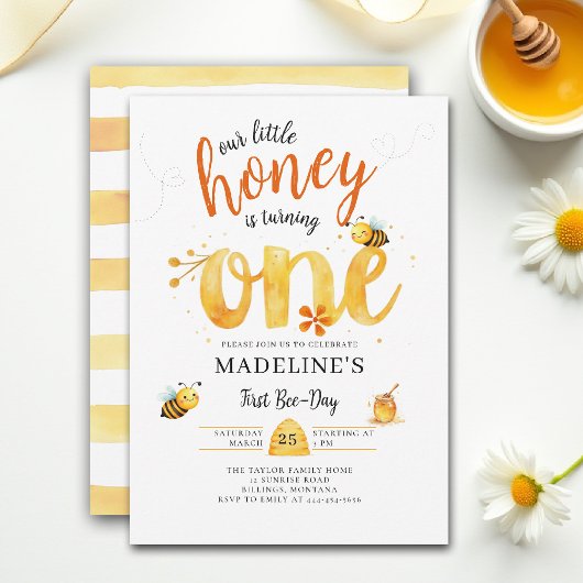 Little Honey Bee Day Cute Watercolor 1st Birthday Einladung