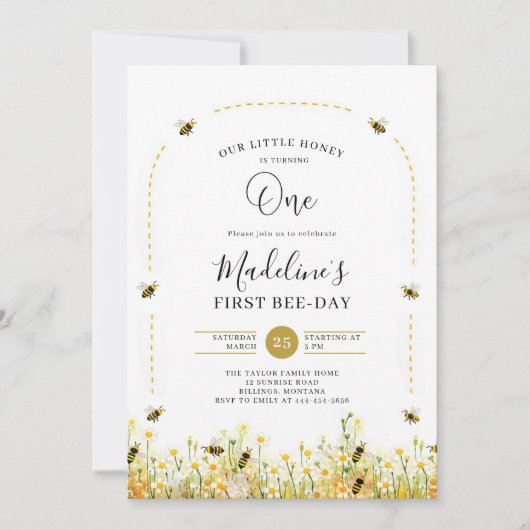Little Honey Bee-Day Wildflower Photo 1st Birthday Einladung (Vorderseite)