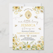 Little Honey Bee Floral First Birthday Invite Einladung (Vorderseite)