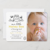 Little Honey Bee Photo Hand-drawn 1st Birthday Einladung (Vorderseite)