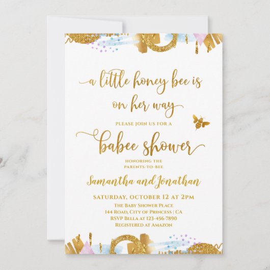 Little Honey Bee Theme Kinderdusche Einladung (Vorderseite)