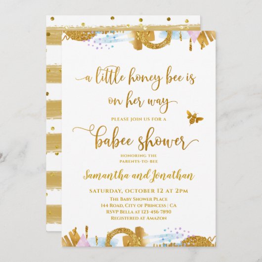 Little Honey Bee Theme Kinderdusche Einladung (Vorne/Hinten)