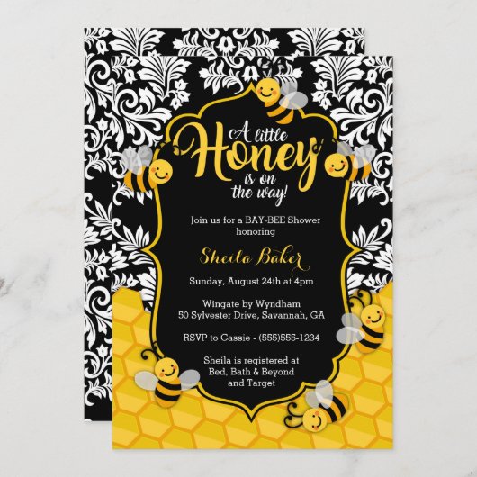 Little Honey - Bee Themed Baby Dusche Einladung (Vorne/Hinten)