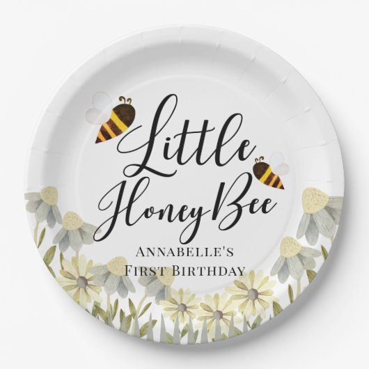 Little Honey Bee White Kindergeburtstag Paper Plat Pappteller (Vorderseite)
