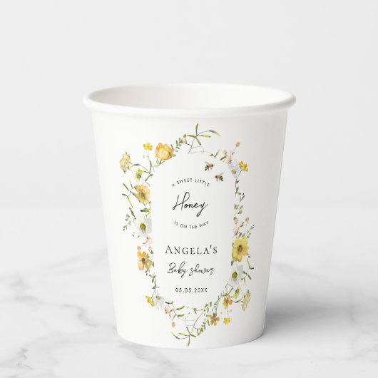 Little Honey Bee Yellow Wildblumen Babydusche Pappbecher (Rückseite)