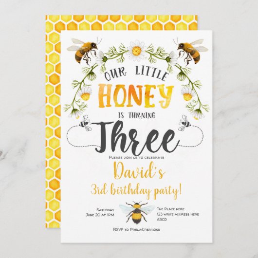 Little Honey, Hummeln, Biene, Junge, 3. Geburtstag Einladung (Vorne/Hinten)