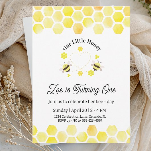 Little Honey Invitation Kids 1st Birthday Card Einladung
