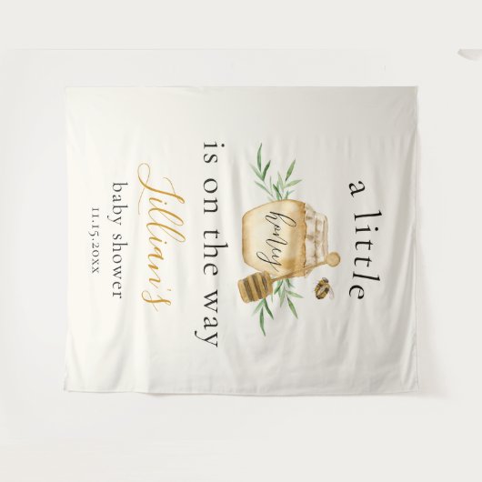 Little Honey On The Way Bee Baby Shower Backdrop Wandteppich (Vorderseite (Horizontal))