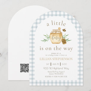 Little Honey On The Way Bee Blue Baby Shower QR Einladung