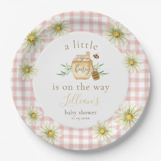 Little Honey On The Way Pink Gingham Baby Shower Pappteller