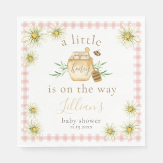 Little Honey On The Way Pink Gingham Baby Shower Serviette