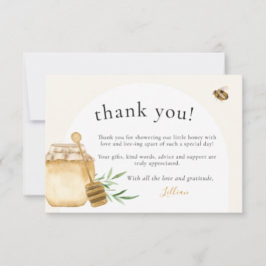 Little Honey Soft Watercolor Bee Baby Shower Flat Dankeskarte (Vorderseite)
