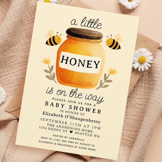 Little Honey Watercolor Bee Baby Shower Einladung