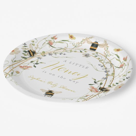 Little Honey Wildflower Bee Baby Shower Pappteller (Schrägansicht)