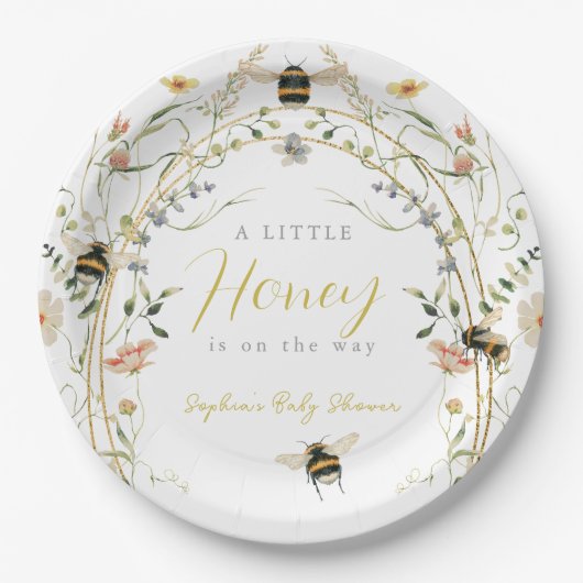 Little Honey Wildflower Bee Baby Shower Pappteller (Vorderseite)