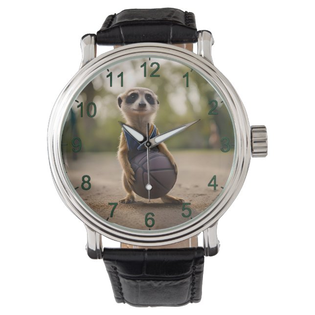 Little Hoop Star: Baby Meerkat Holding Basketball Armbanduhr (Vorderseite)