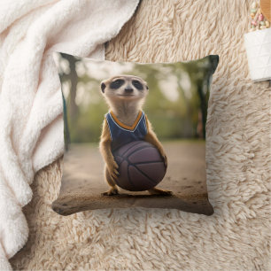 Little Hoop Star: Baby Meerkat Holding Basketball Kissen