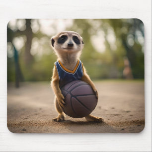 Little Hoop Star: Baby Meerkat Holding Basketball Mousepad