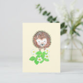 Little Igel & Wild Erdbeeren Blume Postkarte (Stehend Vorderseite)