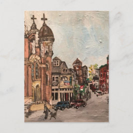 Little Italy, Cleveland Ohio Painting on Postcard Postkarte