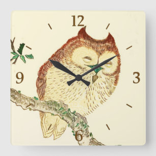 Little Japanese owl Quadratische Wanduhr