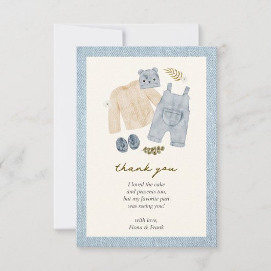 Little Jean Baby Shower Denim Boho Dankeskarte (Vorderseite)