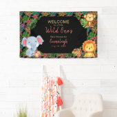 Little Jungle Animals Wild One Baby Shower Banner (Insitu)