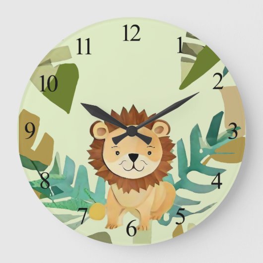 Little Jungle Prince Lion Birthday Große Wanduhr (Vorderseite)