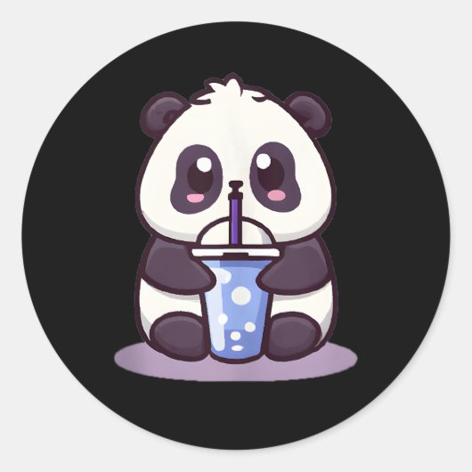 Little Kawaii Panda trinkt Boba Tea Anime Runder Aufkleber (Vorderseite)