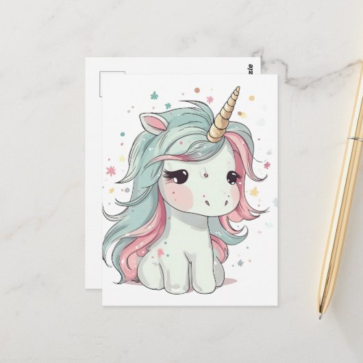 Little Kawaii Unicorn Postkarte (Vorderseite/Rückseite Beispiel)