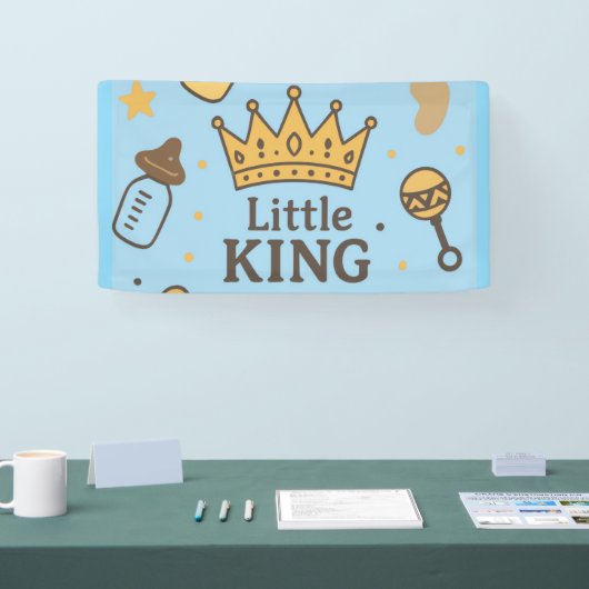 "Little King Baby Shower Banner - Blue & Gold Crow (Messe)