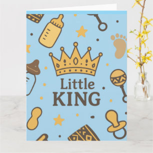 "Little King Baby Shower Banner - Blue & Gold Crow Karte