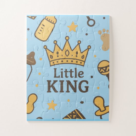 "Little King Baby Shower Banner - Blue & Gold Crow Puzzle (Vertikal)