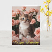Little Kitten and Sweet Spring Rose Karte (Gelbe Blume)