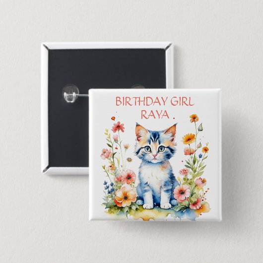 Little Kitten Girl's Birthday Party Personalisiert Button (Vorne & Hinten)