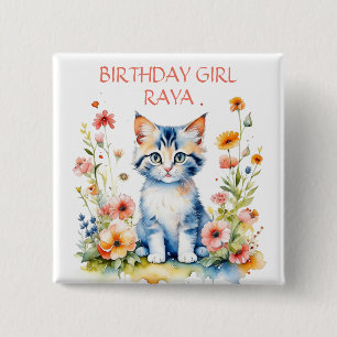Little Kitten Girl's Birthday Party Personalisiert Button