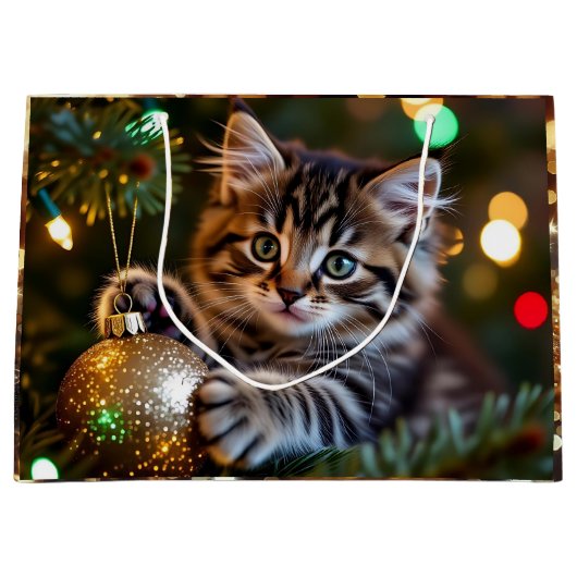 Little Kitten on Christmas Tree   Große Geschenktüte (Vorderseite)