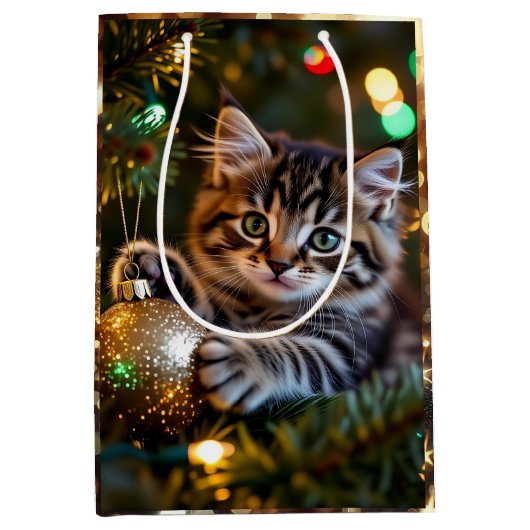 Little Kitten on Christmas Tree Mittlere Geschenktüte (Vorderseite)