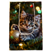 Little Kitten on Christmas Tree Mittlere Geschenktüte (Rückseite)