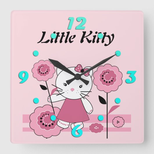 Little Kitty Quadratische Wanduhr (Vorderseite)