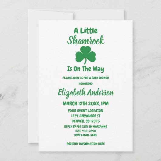 Little Kleeblatt St Patrick's Day Baby Shower Einladung (Vorderseite)