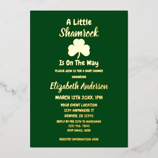 Little Kleeblatt St Patrick's Day Baby Shower Folieneinladung (Vorderseite)