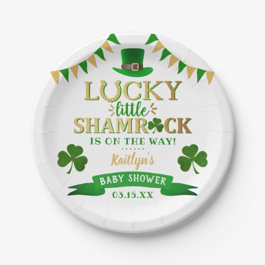 Little Kleeblatt St. Patrick's Day Baby Shower Pappteller (Vorderseite)