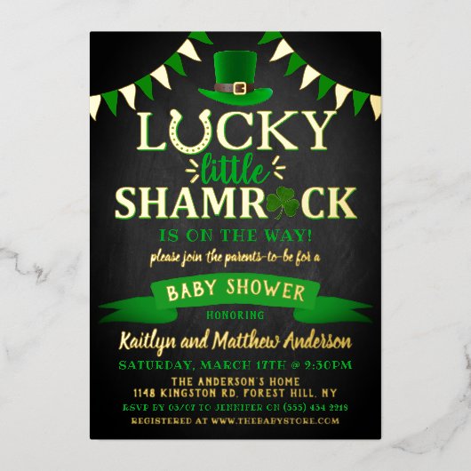 Little Kleeblatt St. Patrick's Day Baby Shower Rea Folieneinladung (Vorderseite)