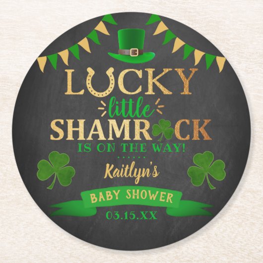 Little Kleeblatt St. Patrick's Day Baby Shower Runder Pappuntersetzer (Vorderseite)