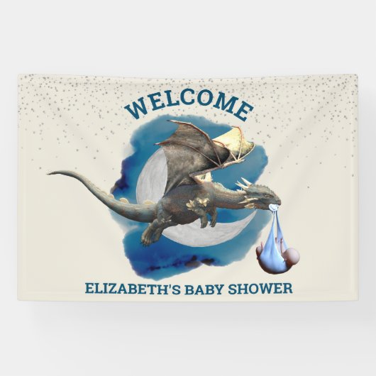 Little Knight Dragon Silver Star Baby Dusche Banner (Horizontal)