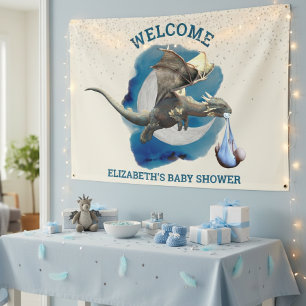 Little Knight Dragon Silver Star Baby Dusche Banner